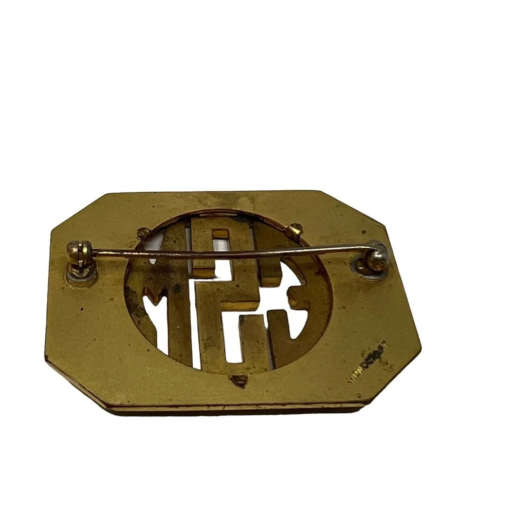 Vintage Monocraft Initial Brooch Gold Tone ESM Pin‎
